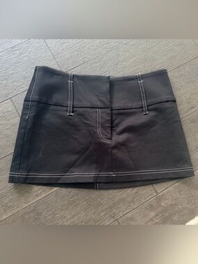 Black Mini Skirt with Contrast Pink Stitching